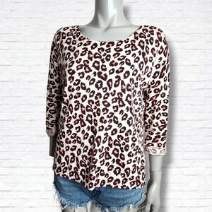 Scotch & Soda Leopard Print 3/4 Sleeve Crewneck Cotton Knit Sweater Size M